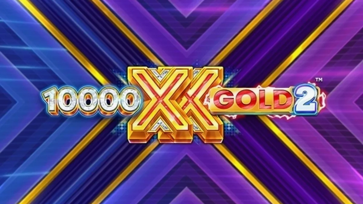 Tela de jogo do slot 10,000 X Gold 2, mostrando os rolos e os prêmios Fortune acima.