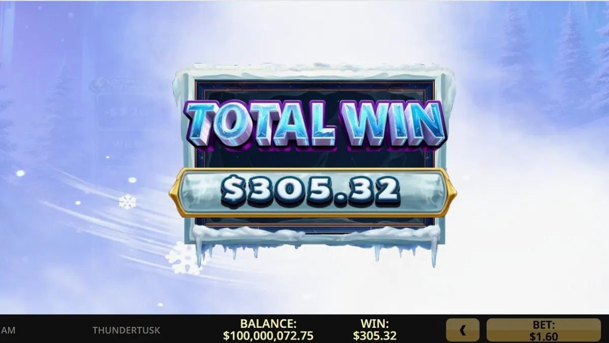 Cenário glacial e pré-histórico do slot Thunder Tusk